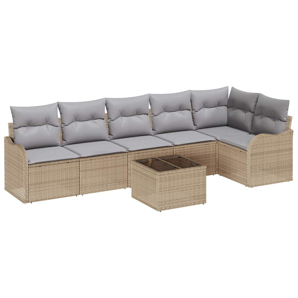 Ensemble de canapé de jardin 7 pcs Beige polyrotin