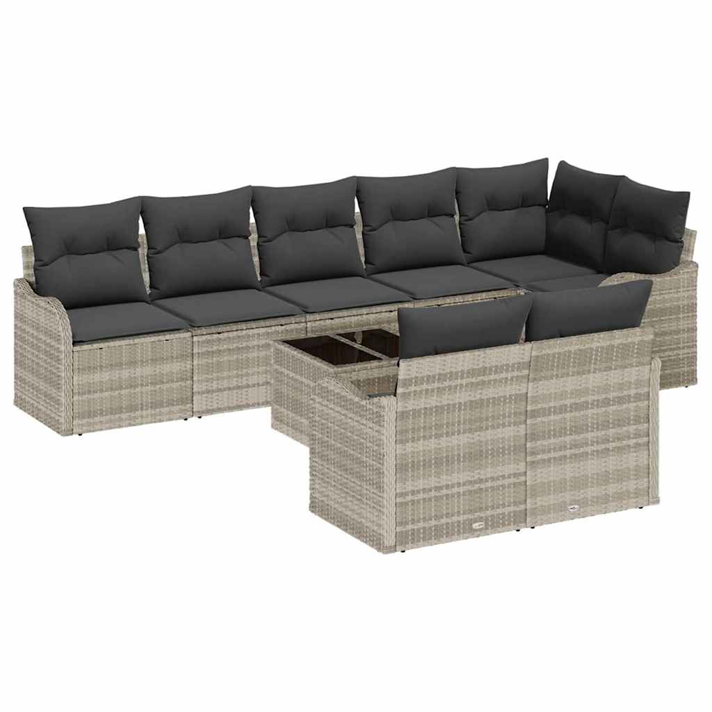 Ensemble de canapé de jardin 9 pcs Gris clair polyrotin