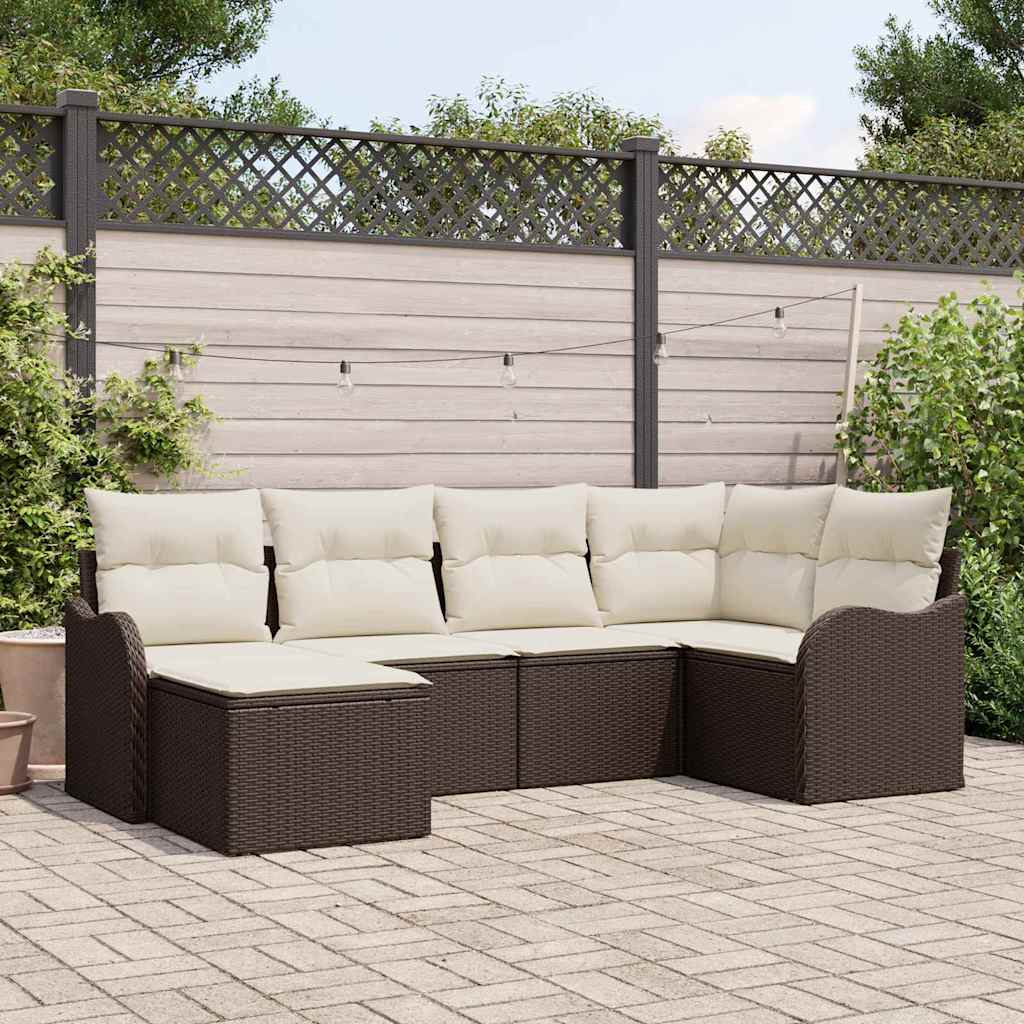 Ensemble de canapé de jardin 6 pcs Marron Poly rotin