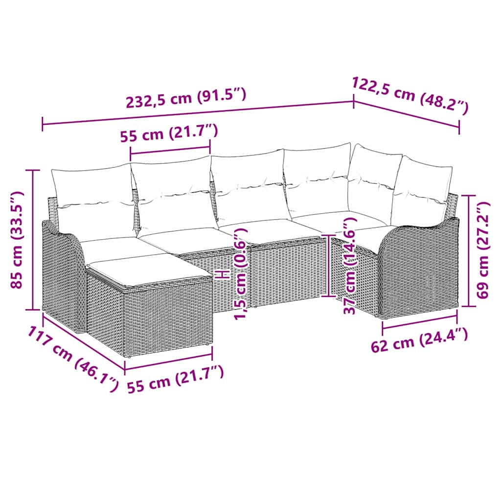 Ensemble de canapé de jardin 6 pcs Marron Poly rotin