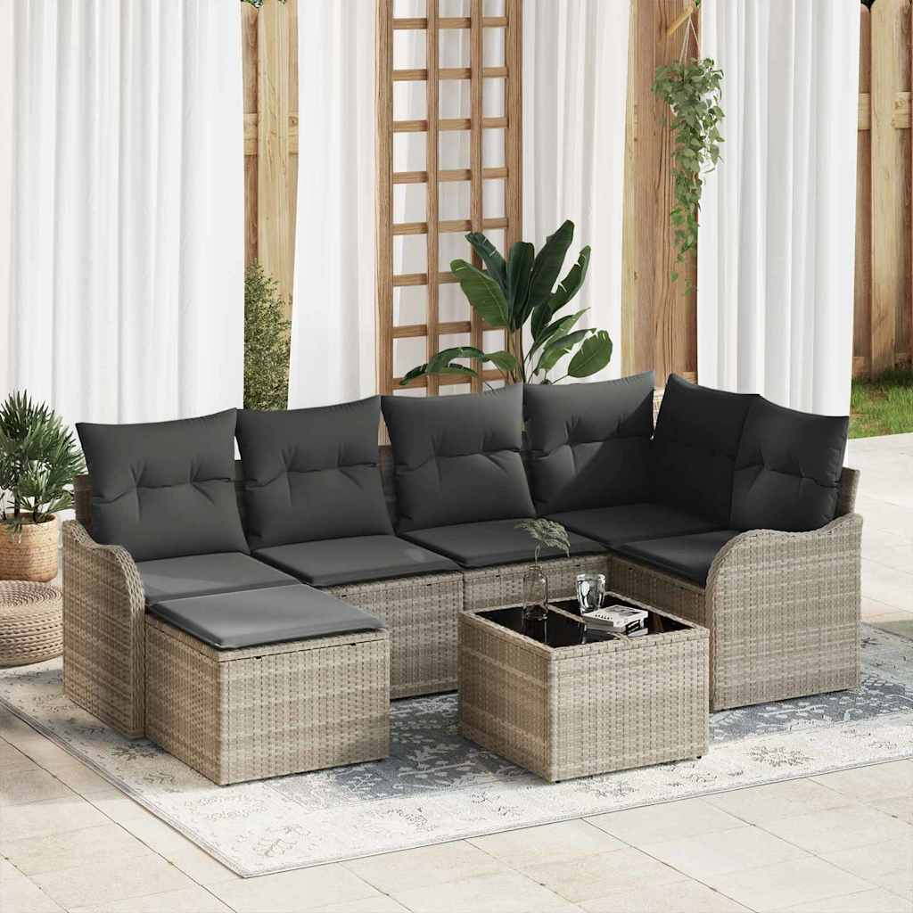 Ensemble de canapé de jardin 7 pcs Gris clair polyrotin