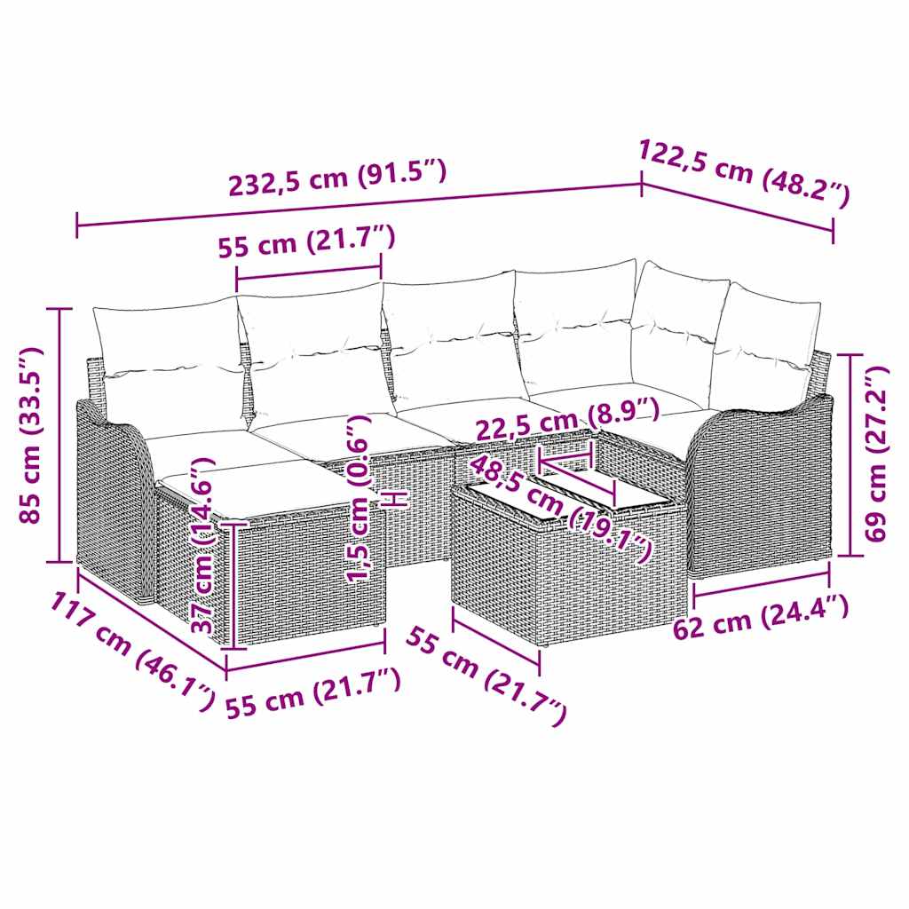 Ensemble de canapé de jardin 7 pcs Gris clair polyrotin