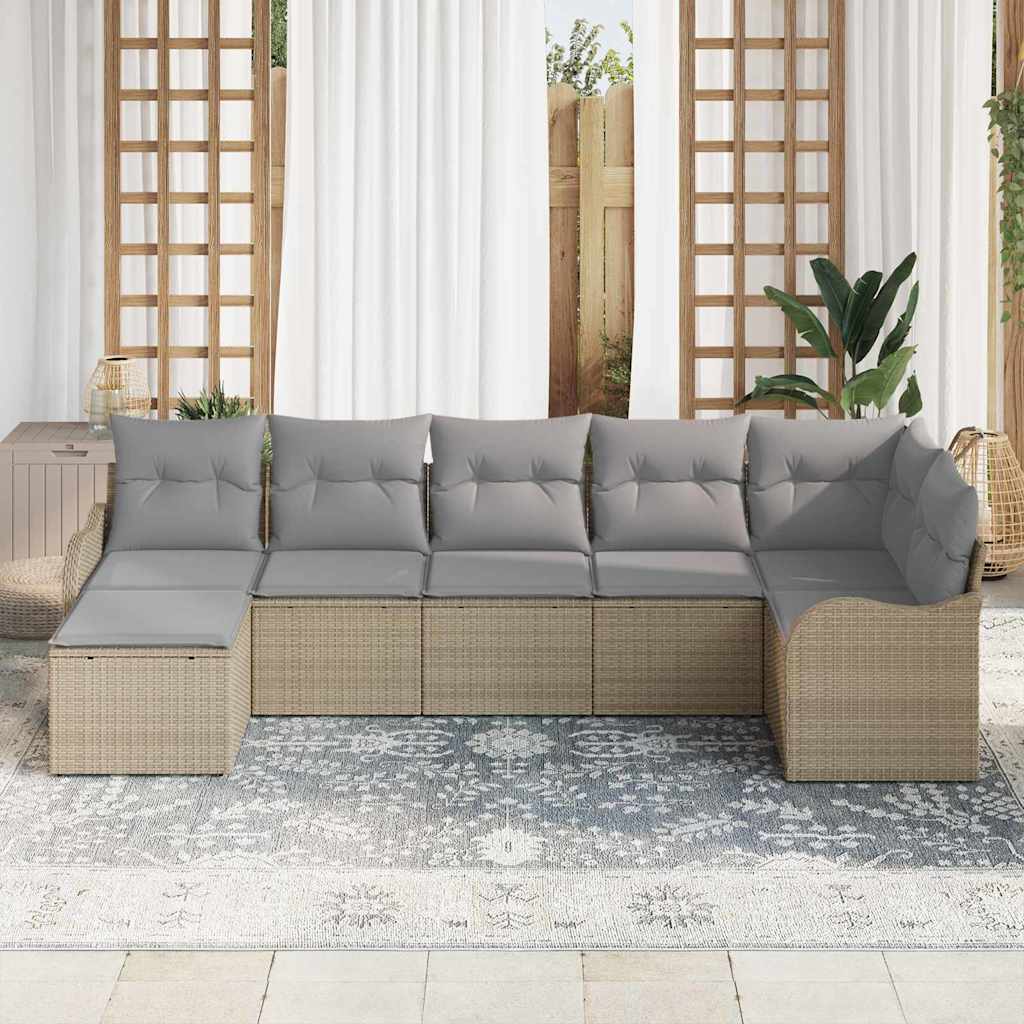 Ensemble de canapé de jardin 7 pcs Beige polyrotin