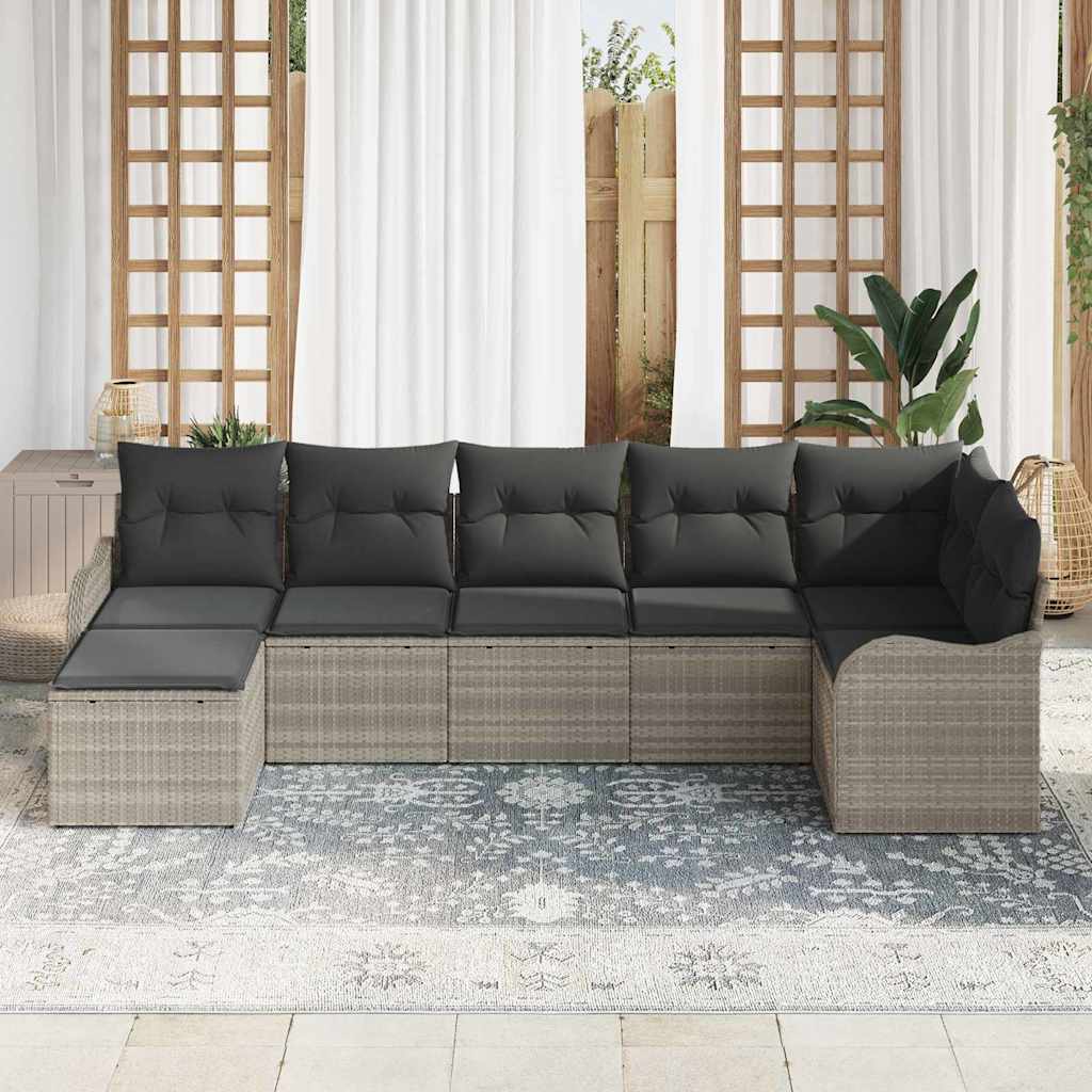Ensemble de canapé de jardin 7 pcs Gris clair polyrotin