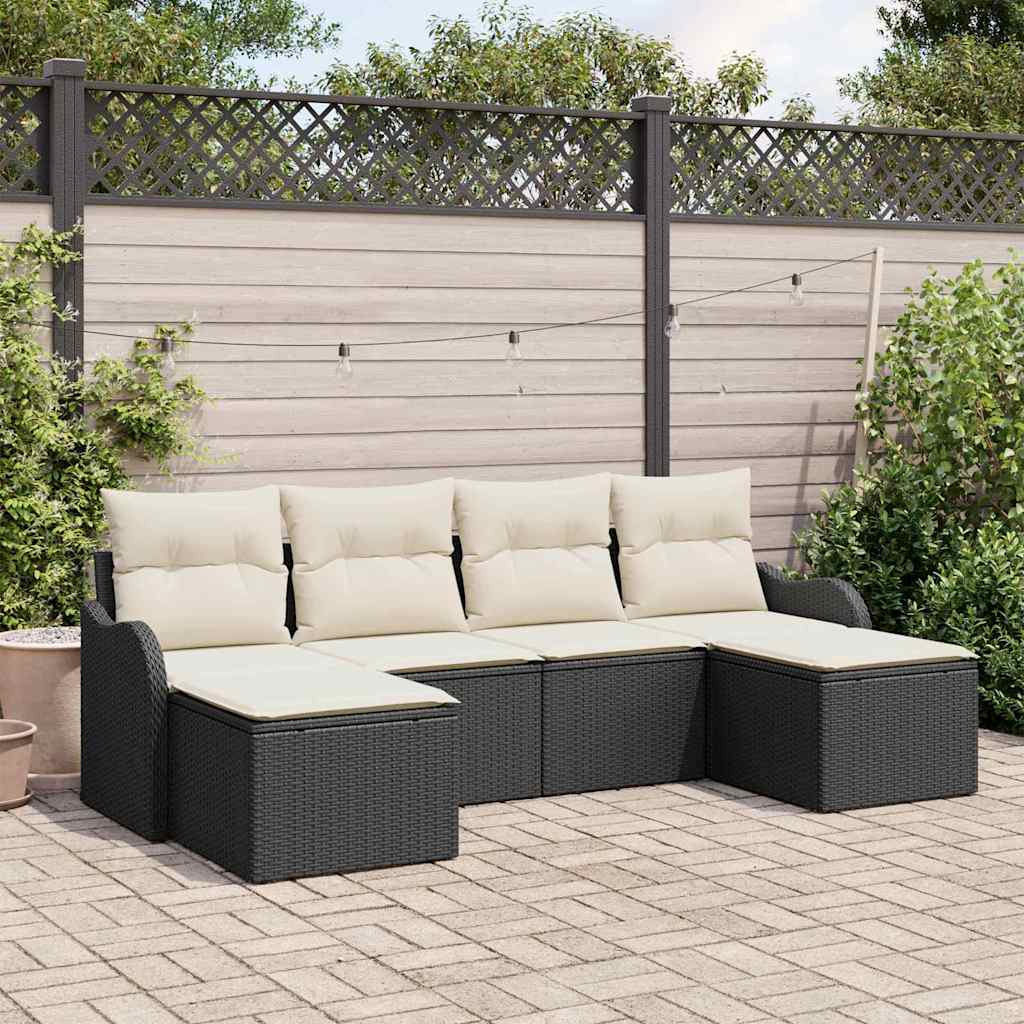 Ensemble de canapé de jardin avec coussin 6 pcs Noir Poly rotin