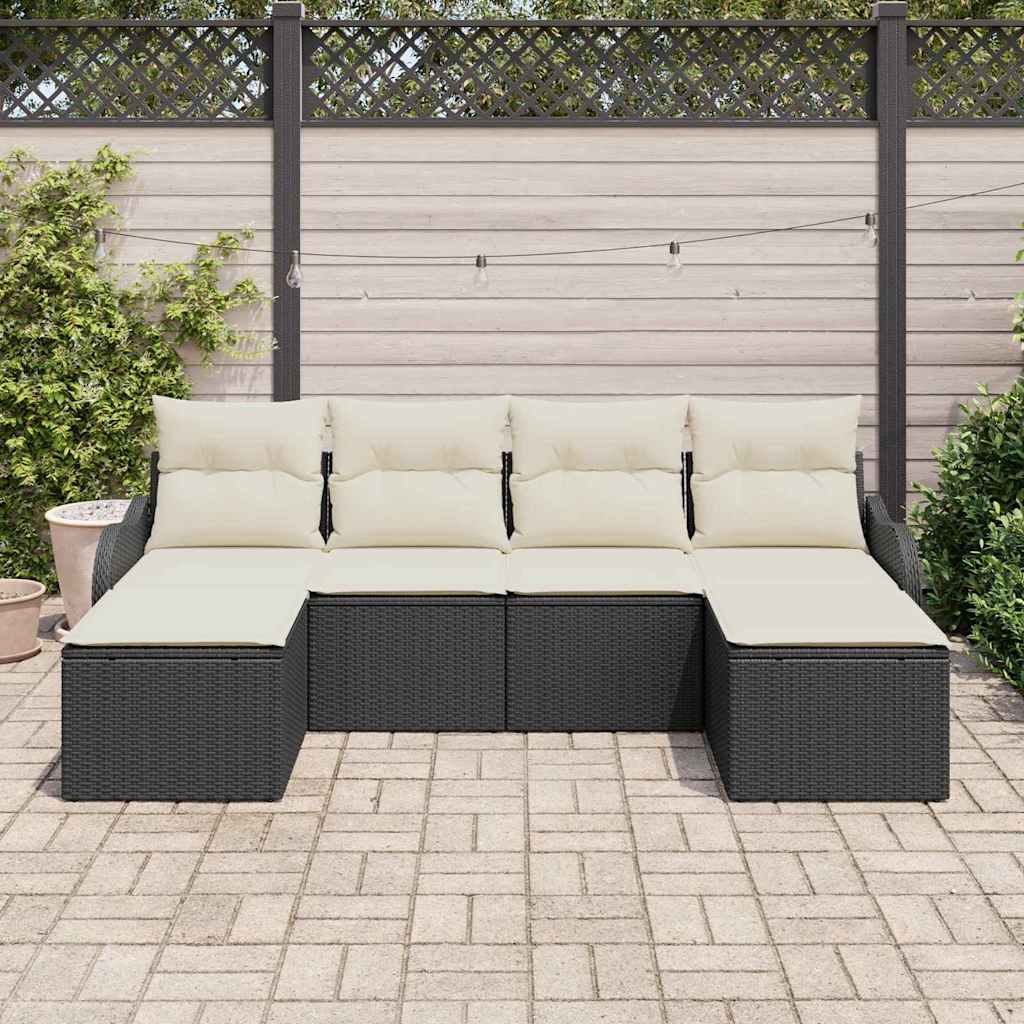 Ensemble de canapé de jardin avec coussin 6 pcs Noir Poly rotin
