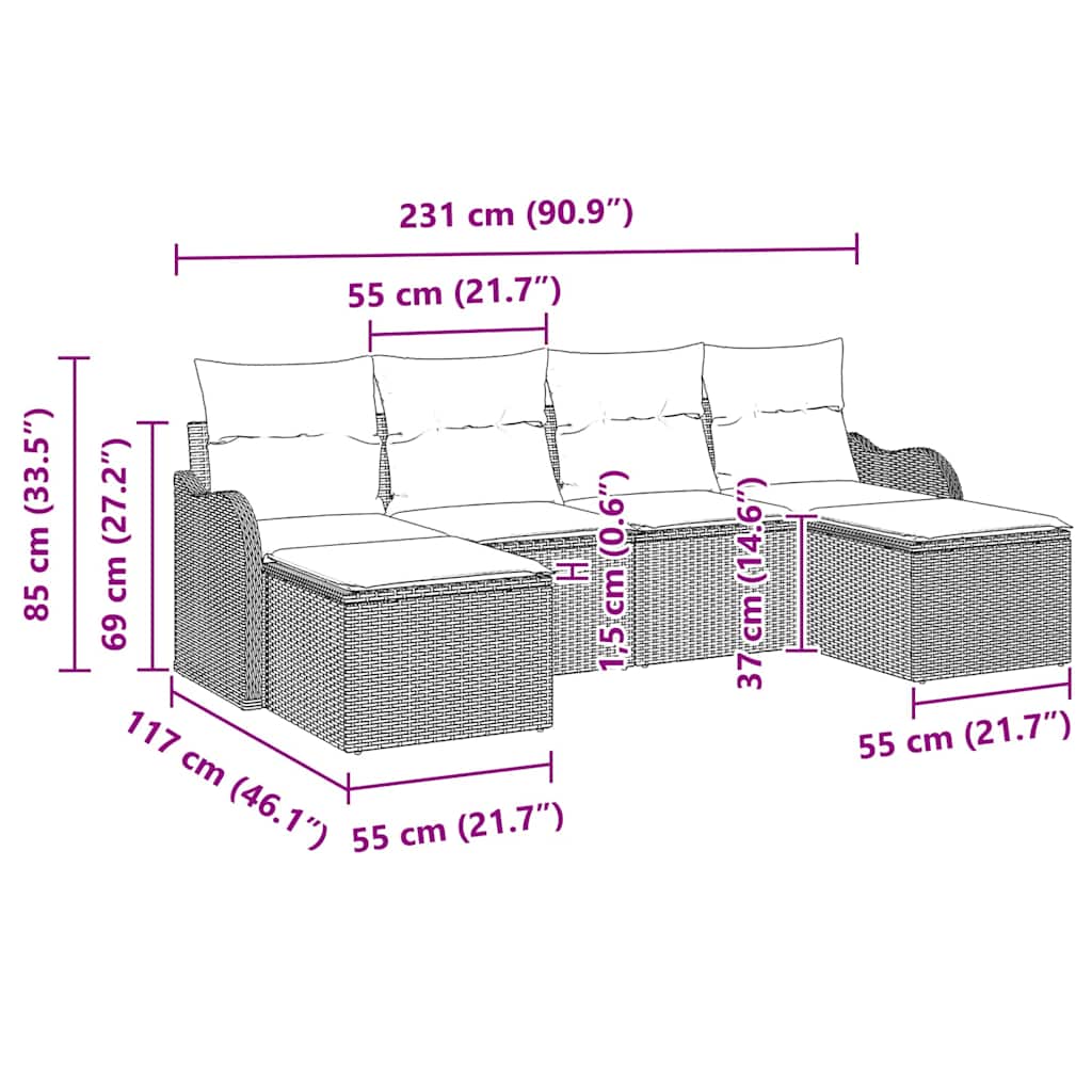 Ensemble de canapé de jardin avec coussin 6 pcs Noir Poly rotin