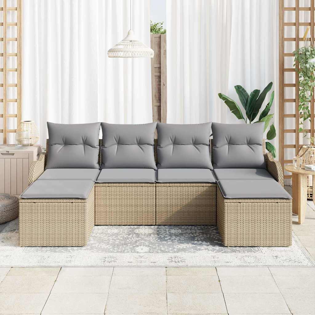 Ensemble de canapé de jardin 6 pcs Beige Poly rotin