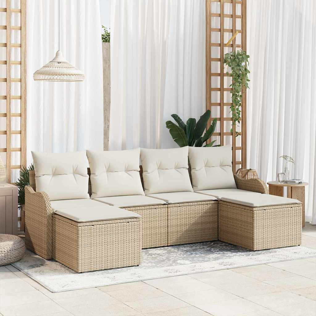 Ensemble de canapé de jardin 6 pcs Beige Poly rotin