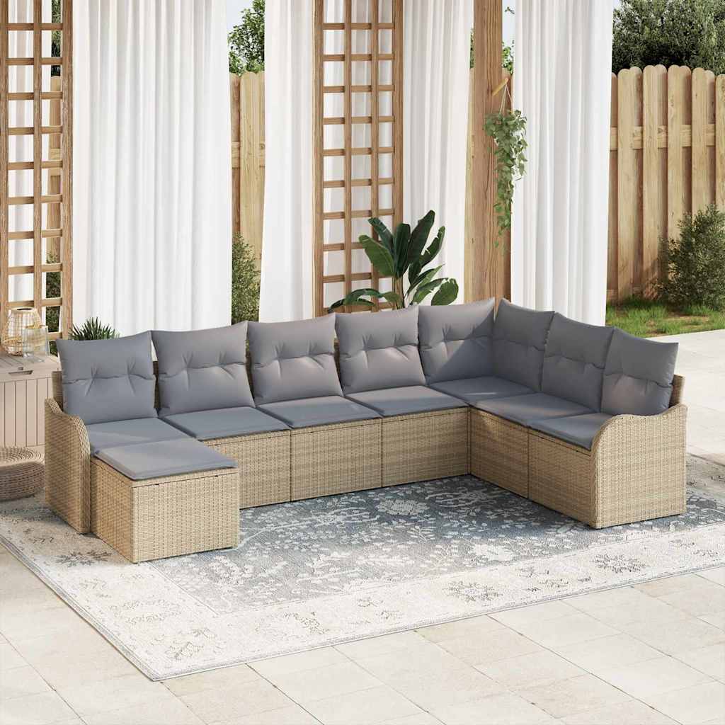 Ensemble de canapé de jardin 8 pc Beige polyrotin