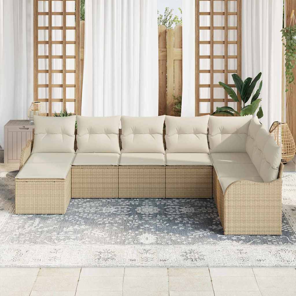 Ensemble de canapé de jardin 8 pcs Beige polyrotin