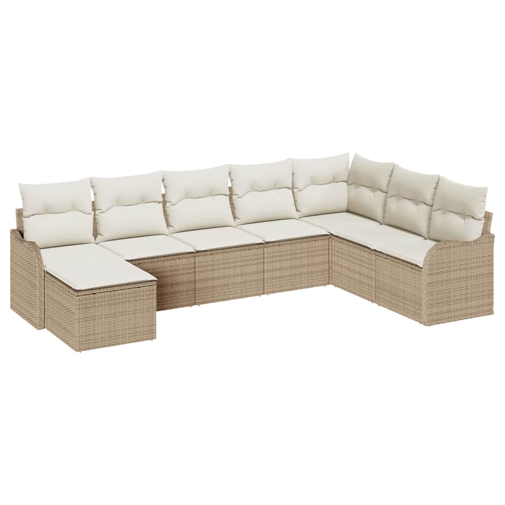 Ensemble de canapé de jardin 8 pcs Beige polyrotin