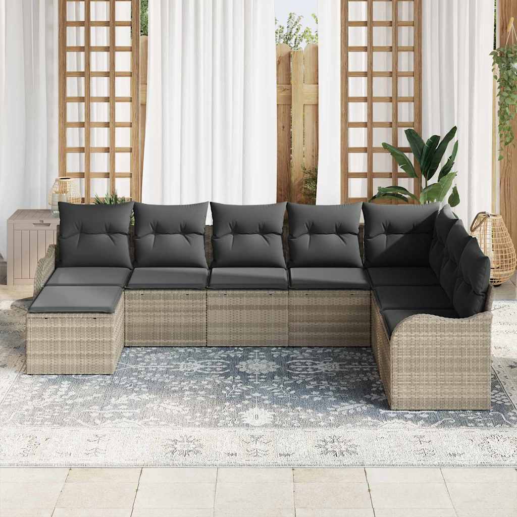 Ensemble de canapé de jardin 8 pcs Gris clair Poly rotin