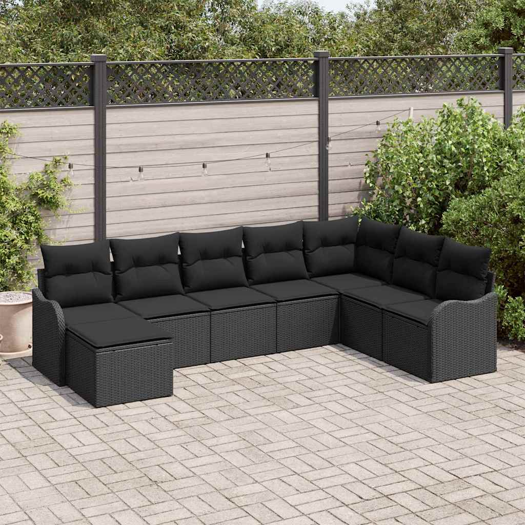 Ensemble de canapé de jardin 8 pcs Noir polyrotin