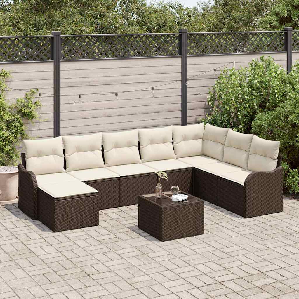 Ensemble de canapé de jardin 9 pcs Marron Poly rotin