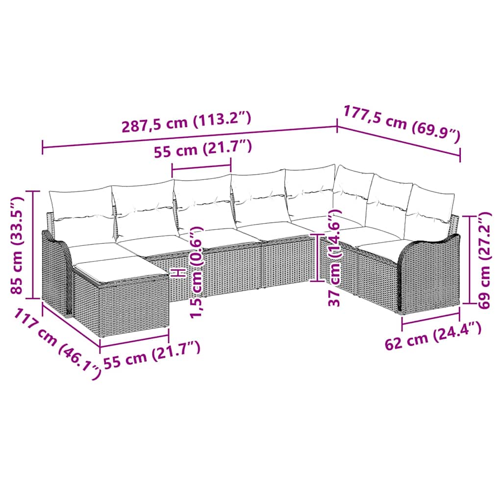 Ensemble de canapé de jardin 9 pcs Marron Poly rotin