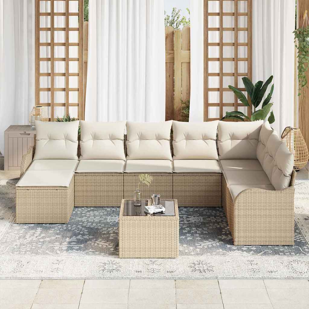 Ensemble de canapé de jardin 9 pcs Beige Poly rotin
