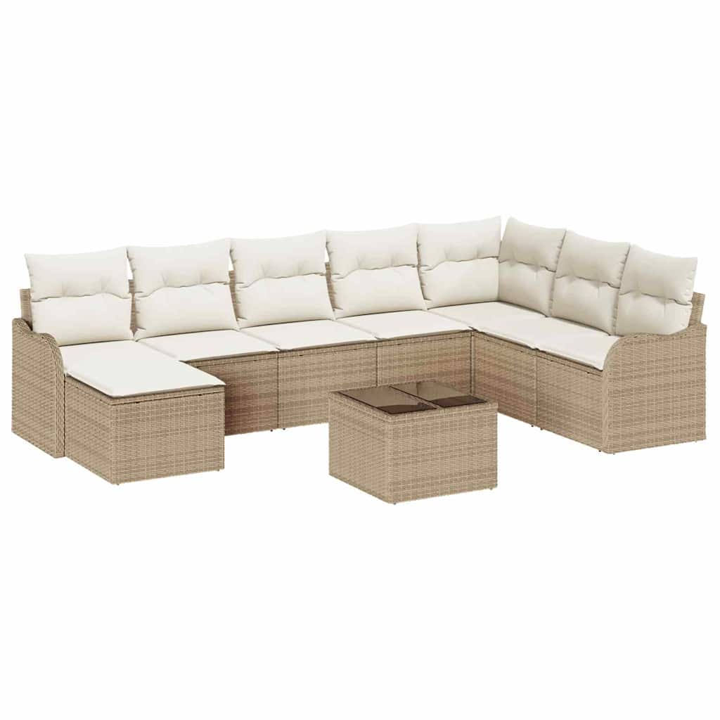 Ensemble de canapé de jardin 9 pcs Beige Poly rotin