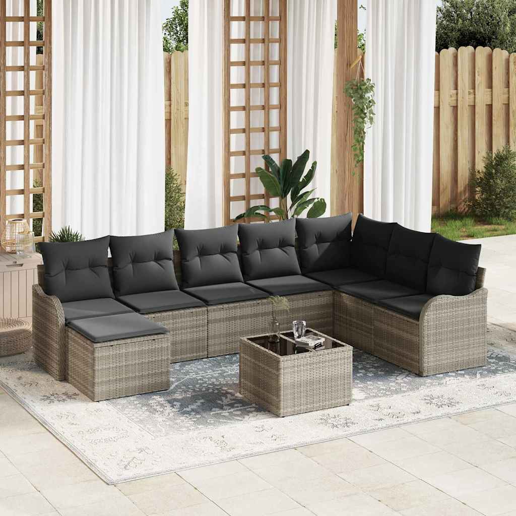 Ensemble de canapé de jardin 9 pcs Gris clair Poly rotin