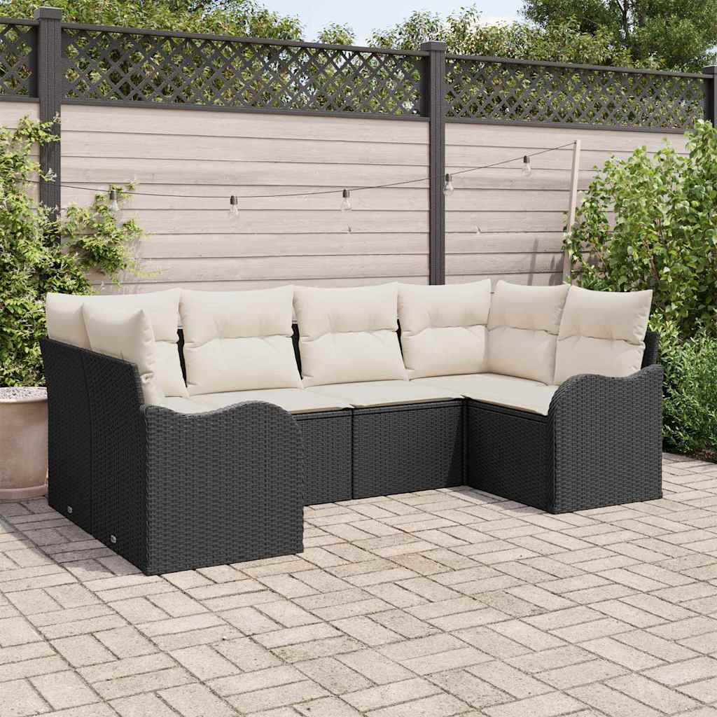 Ensemble de canapé de jardin avec coussin 6 pcs Noir Poly rotin