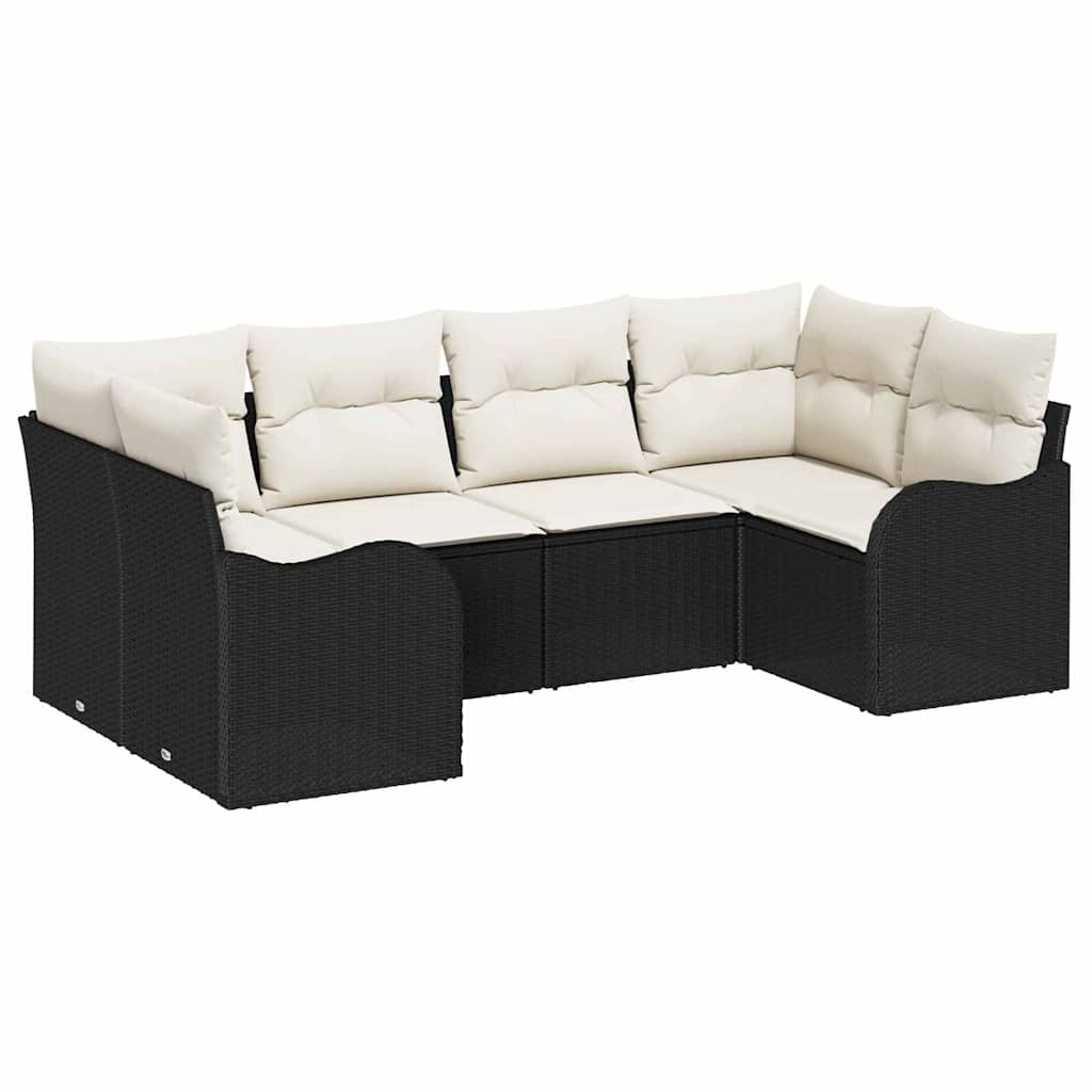 Ensemble de canapé de jardin avec coussin 6 pcs Noir Poly rotin