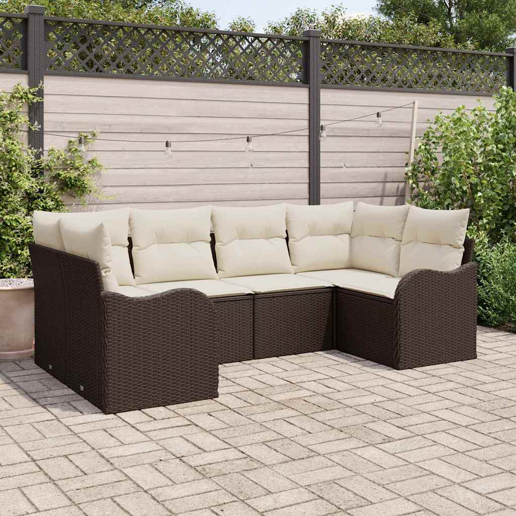 Ensemble de canapé de jardin 6 pcs Marron Poly rotin