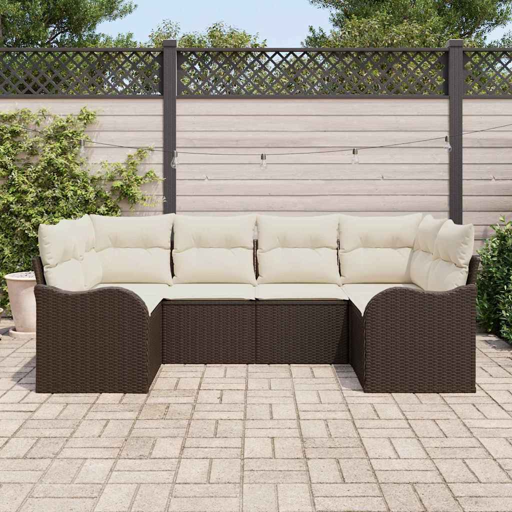 Ensemble de canapé de jardin 6 pcs Marron Poly rotin