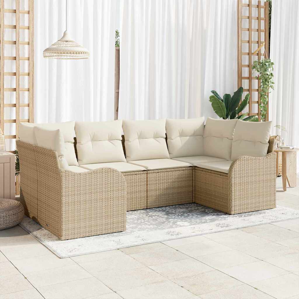 Ensemble de canapé de jardin 6 pcs Beige Poly rotin