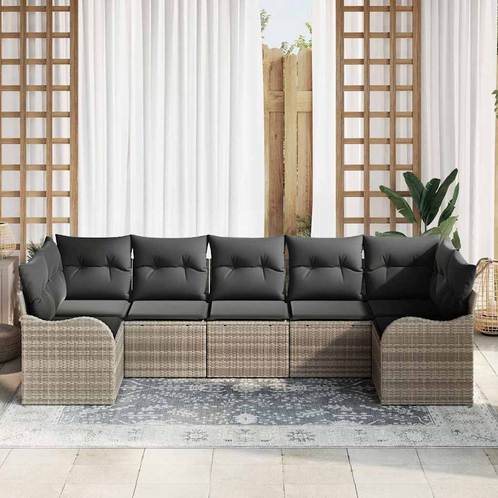 Ensemble de canapé de jardin 7 pcs Gris clair Poly rotin