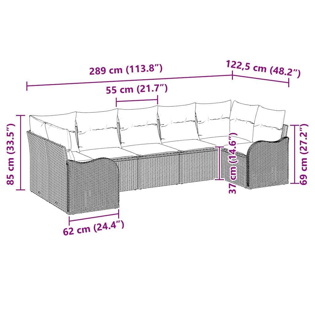 Ensemble de canapé de jardin 7 pcs Gris clair Poly rotin
