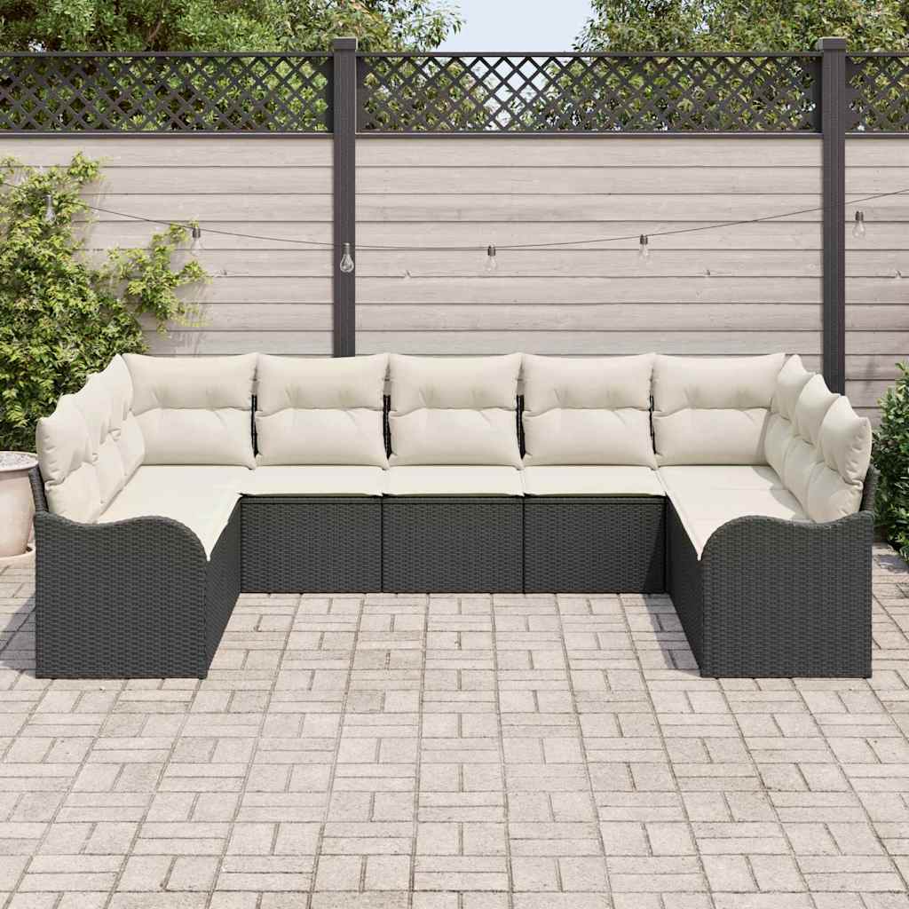 Ensemble de canapé de jardin 9 pcs Noir polyrotin