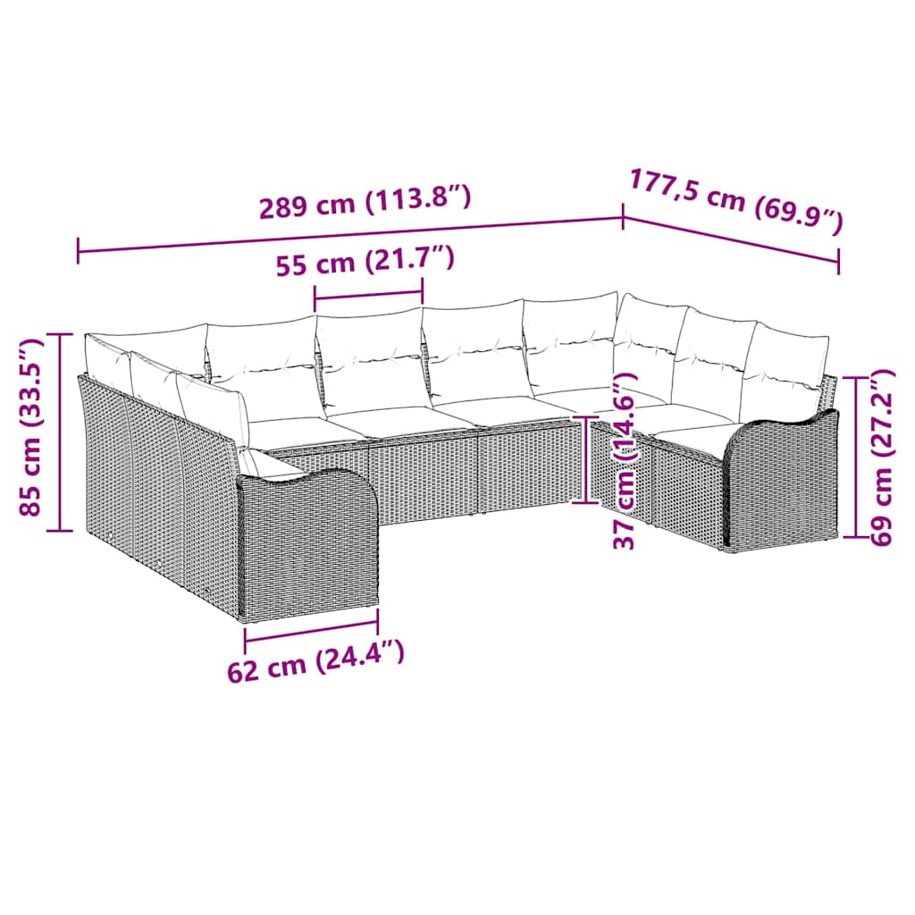 Ensemble de canapé de jardin 9 pcs Noir polyrotin