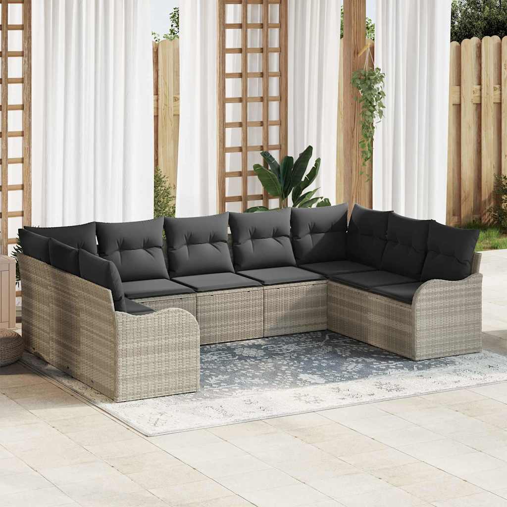 Ensemble de canapé de jardin 9 pcs Gris clair Poly rotin