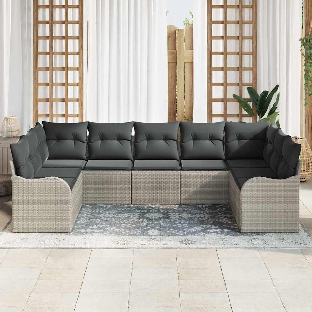 Ensemble de canapé de jardin 9 pcs Gris clair Poly rotin
