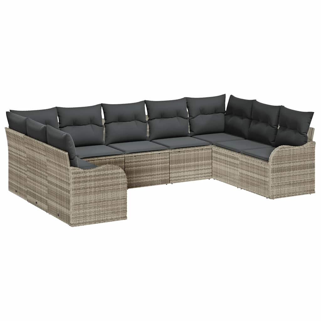 Ensemble de canapé de jardin 9 pcs Gris clair Poly rotin