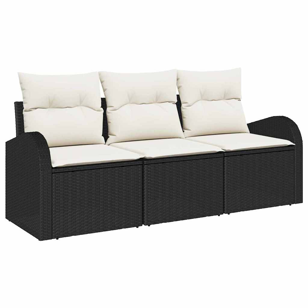 Ensemble de canapé de jardin avec coussin 3 pcs Noir Poly rotin