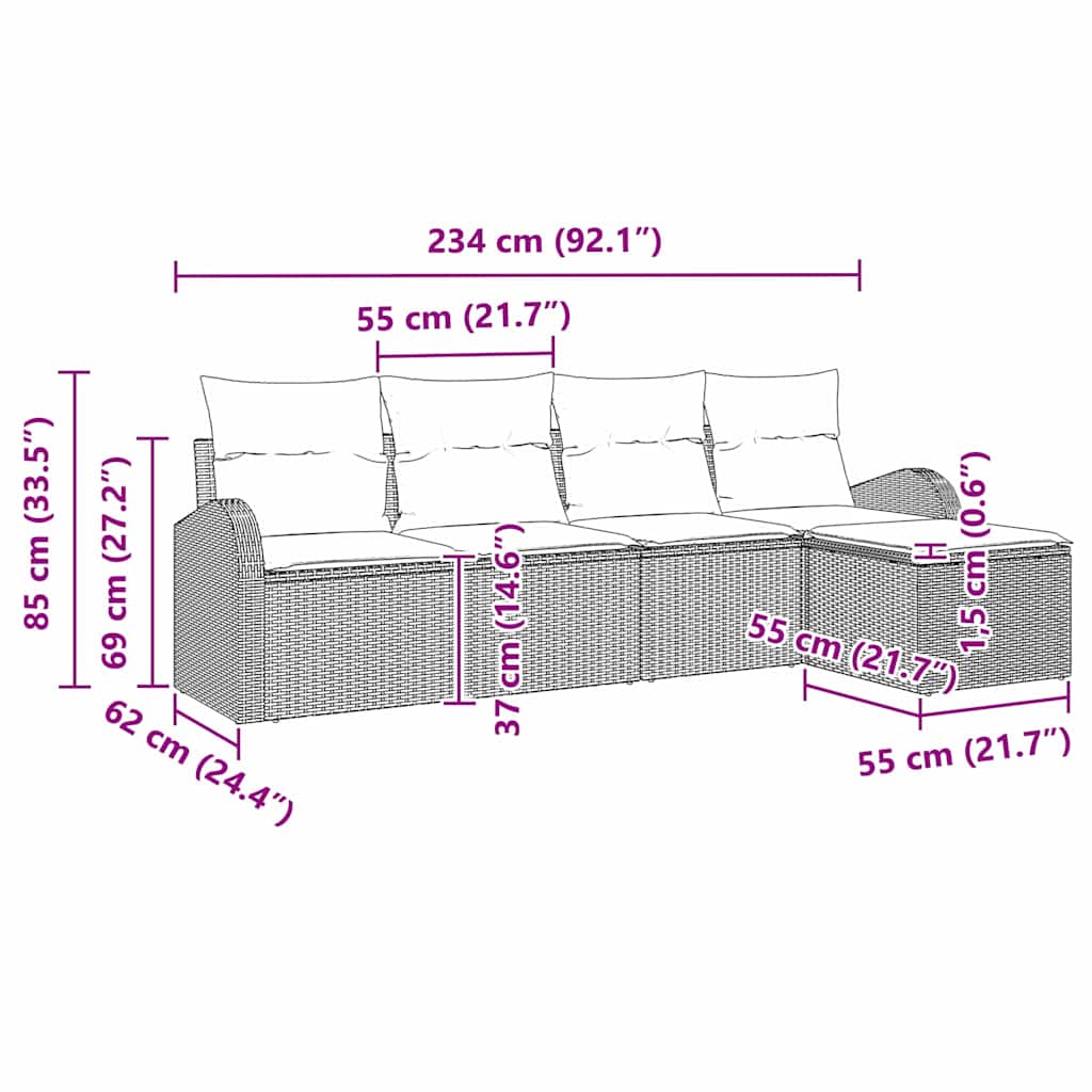 Ensemble de canapé de jardin 5 pcs Gris clair polyrotin