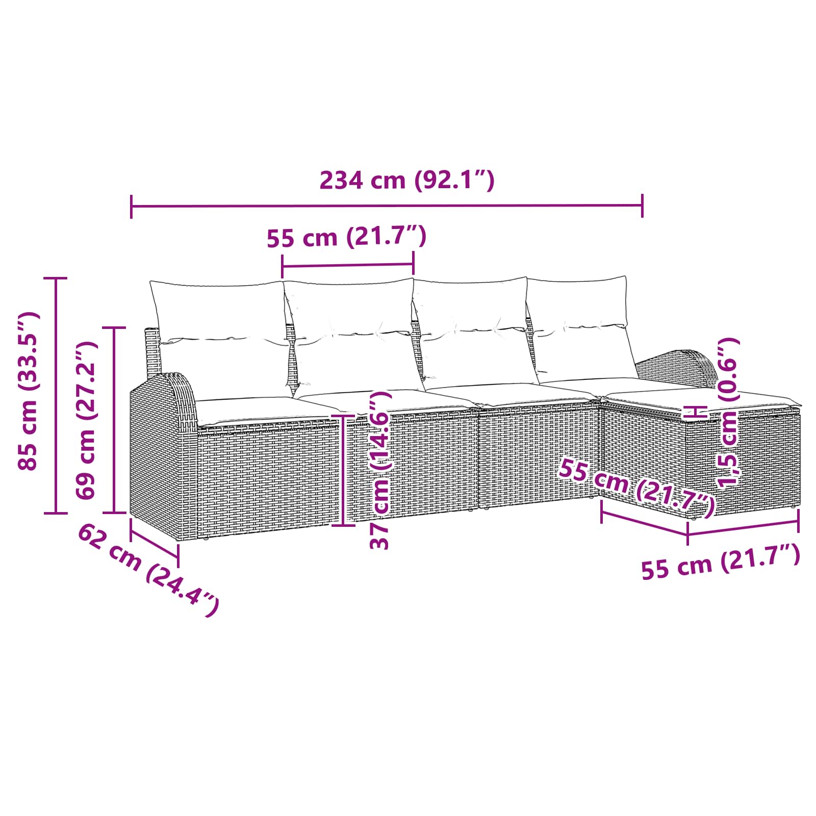 Ensemble de canapé de jardin 5 pcs Marron polyrotin