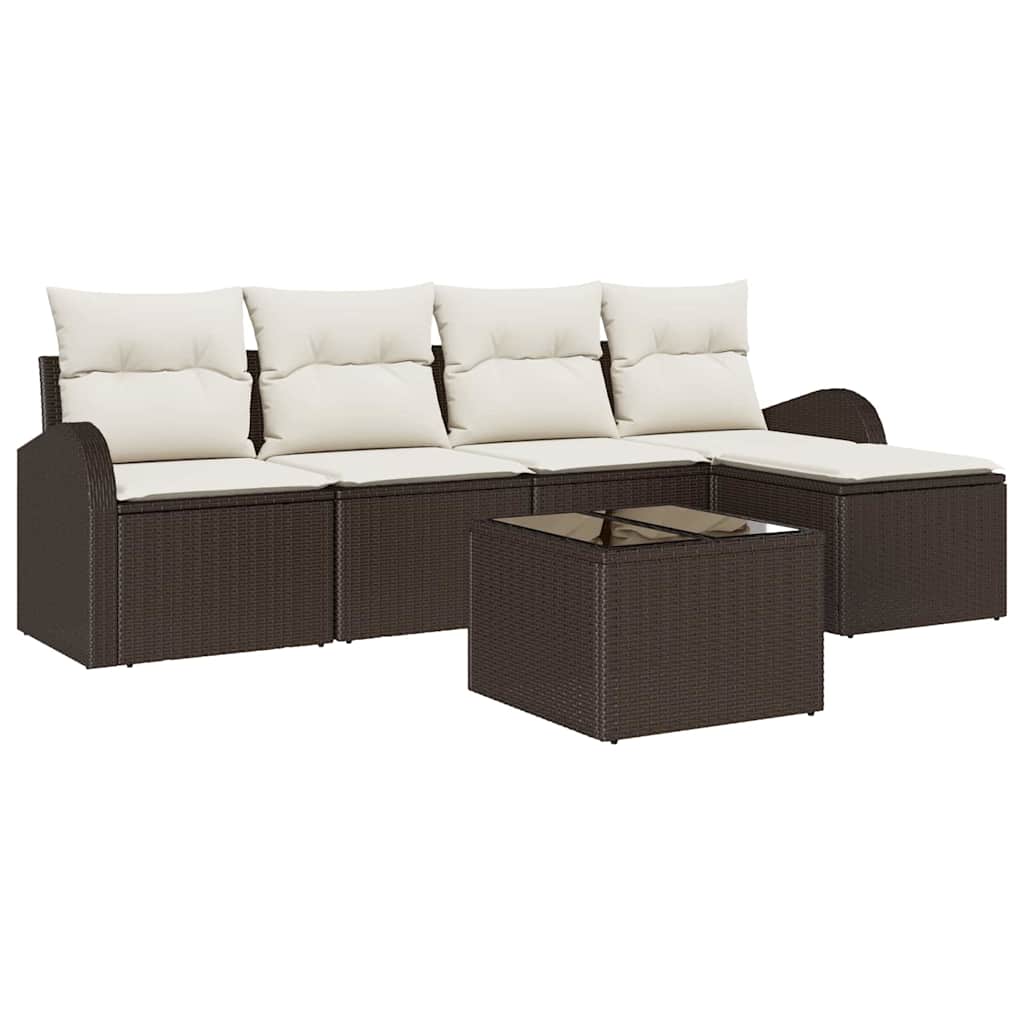 Ensemble de canapé de jardin 6 pcs Marron Poly rotin