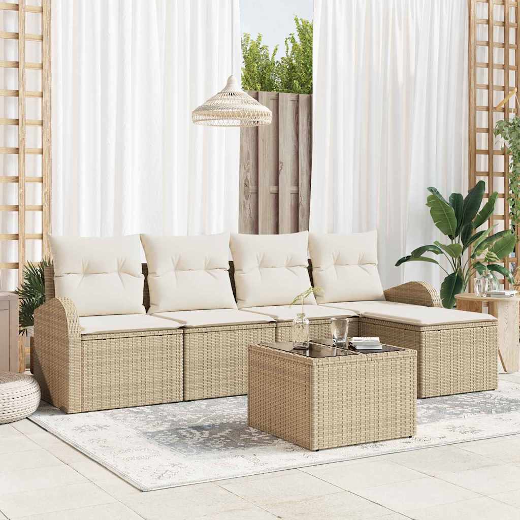 Ensemble de canapé de jardin 6 pcs Beige Poly rotin