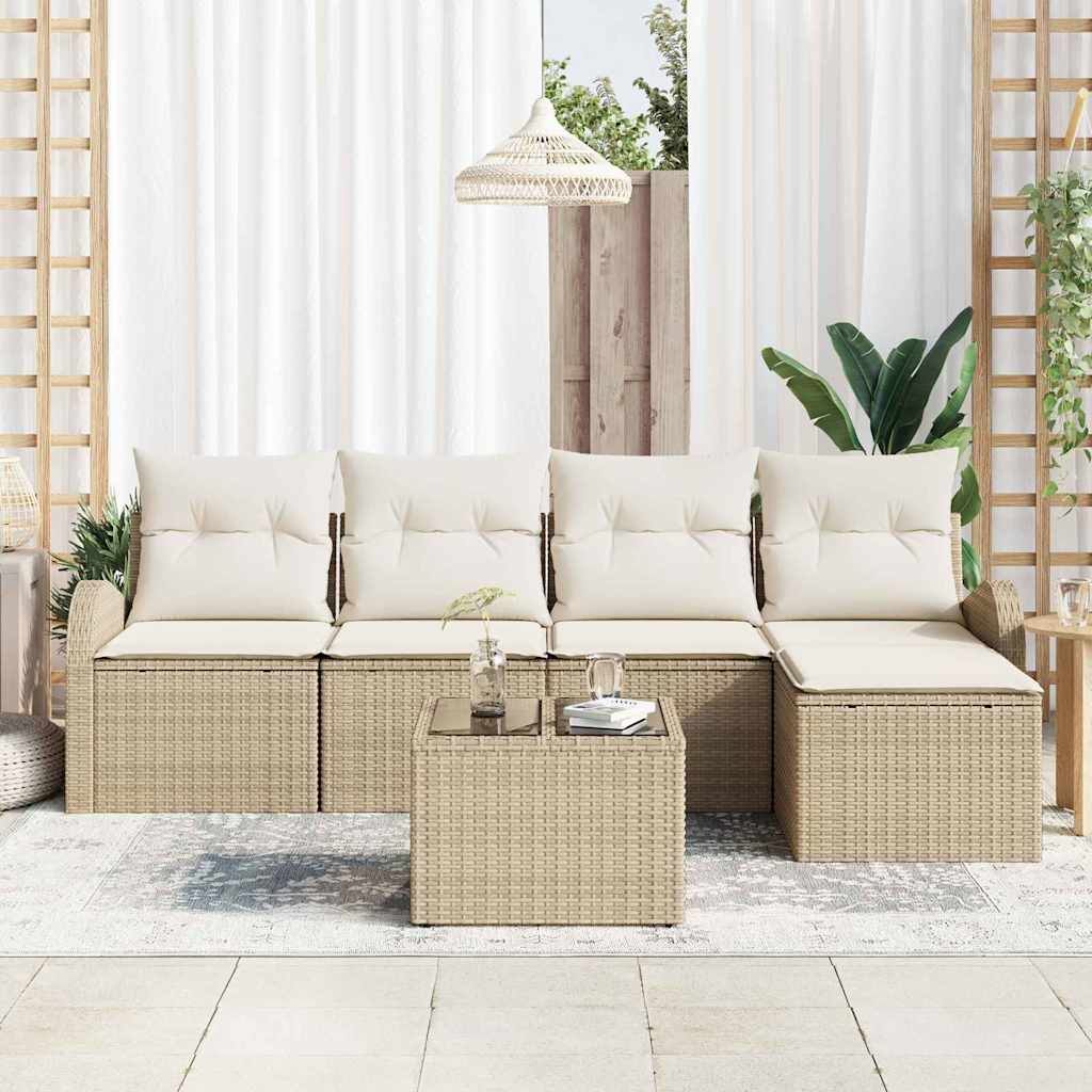 Ensemble de canapé de jardin 6 pcs Beige Poly rotin