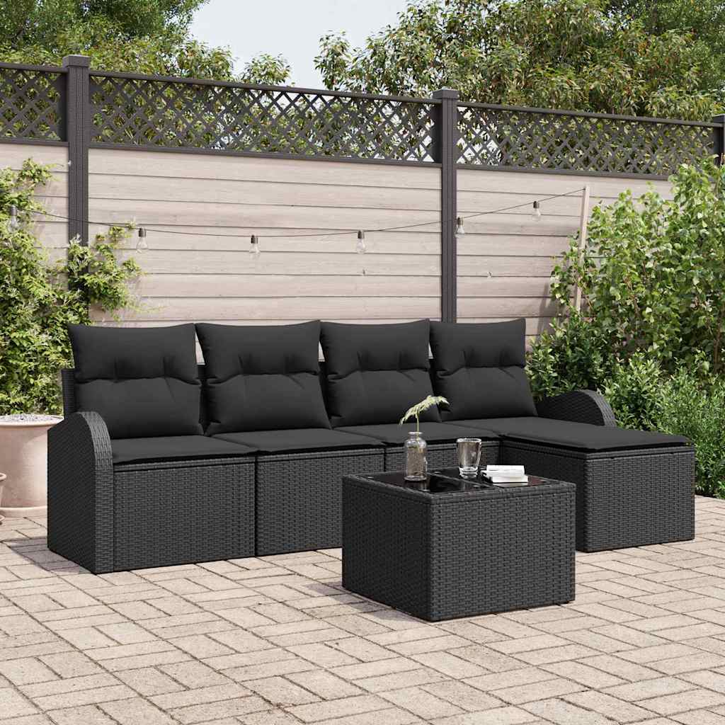 Ensemble de canapé de jardin 6 pcs Noir polyrotin