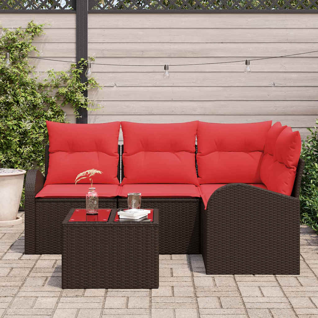 Ensemble de canapé de jardin 5 pcs Marron polyrotin
