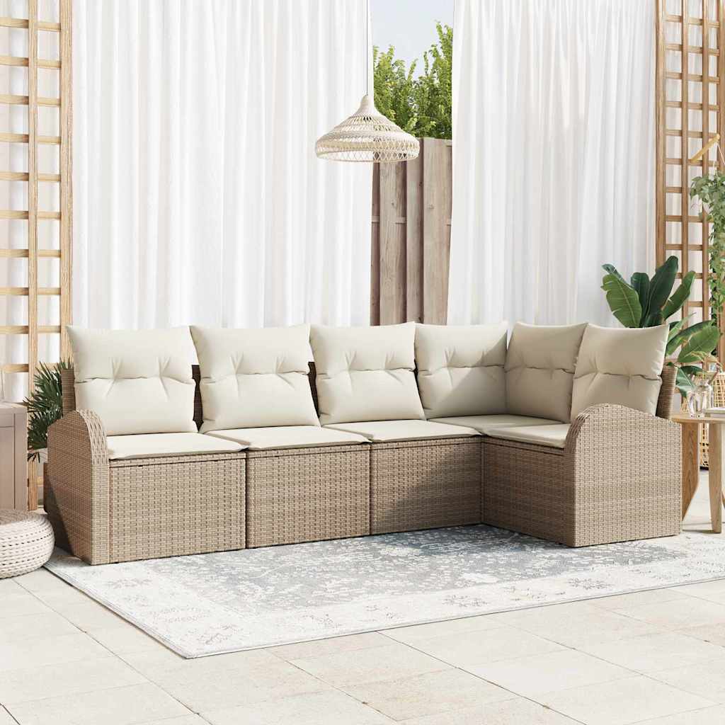Ensemble de Canapés avec coussin 5 pcs Beige Polyester