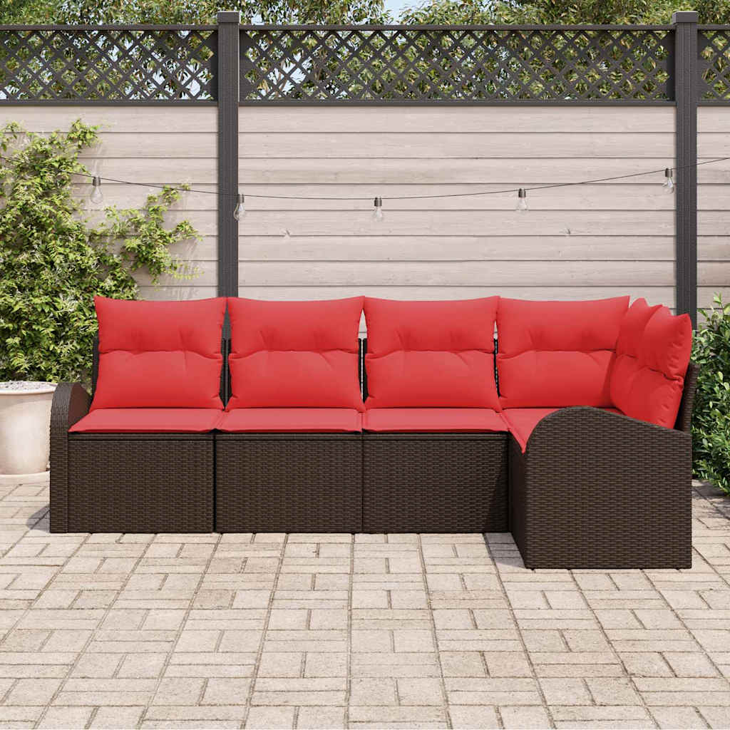 Ensemble de canapé de jardin 5 pcs Marron polyrotin