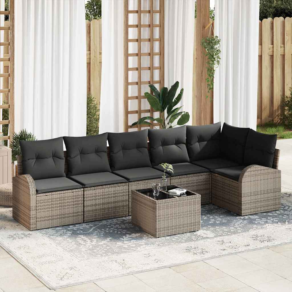 Ensemble de canapé de jardin avec coussin 7 pcs Gris Poly rotin