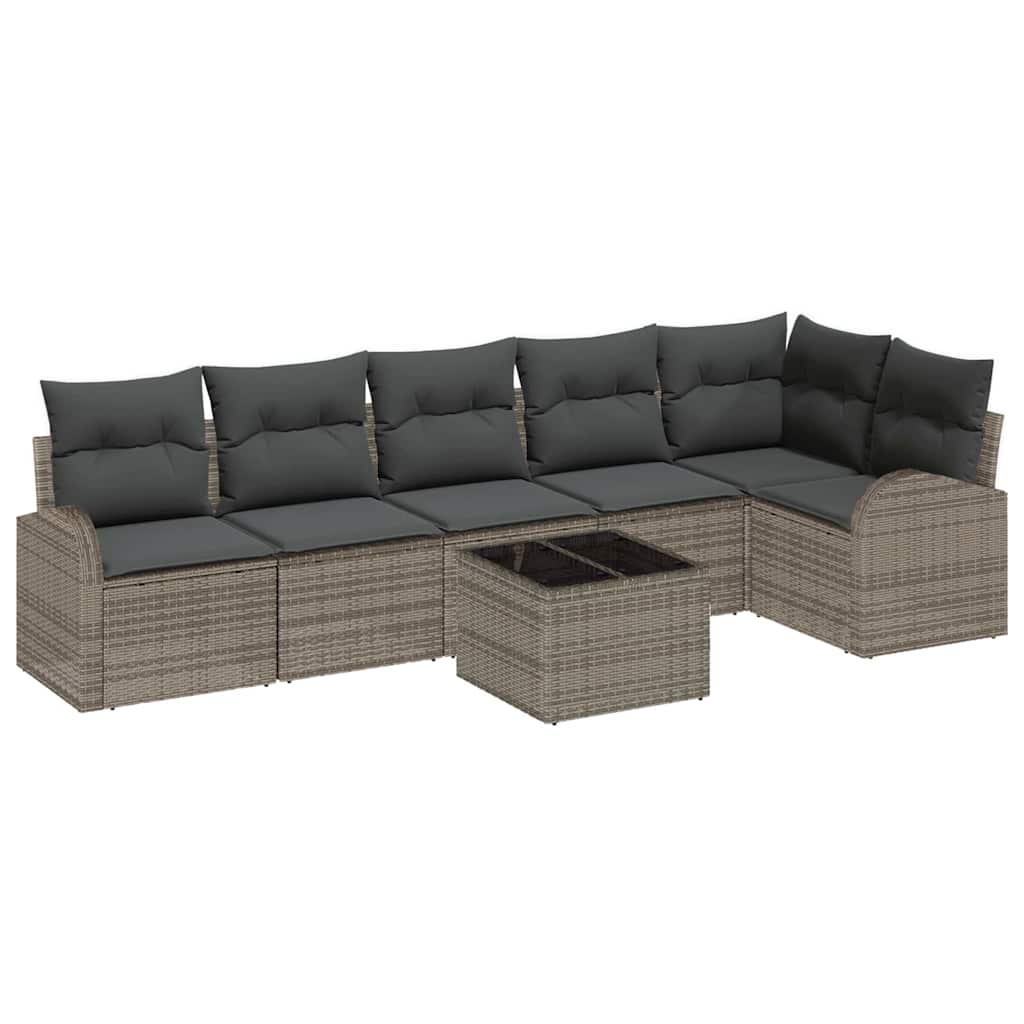 Ensemble de canapé de jardin avec coussin 7 pcs Gris Poly rotin