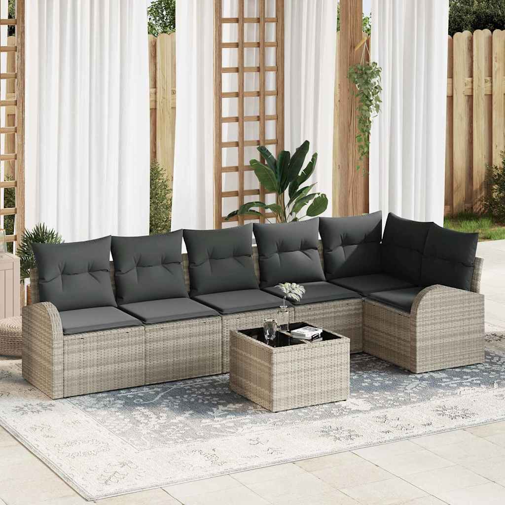 Ensemble de canapé de jardin 7 pcs Gris clair Poly rotin