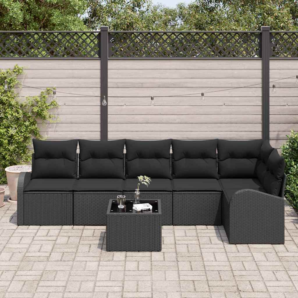 Ensemble de canapé de jardin avec coussin 7 pcs Noir Poly rotin