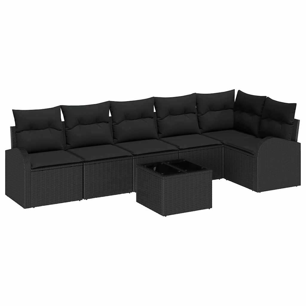 Ensemble de canapé de jardin avec coussin 7 pcs Noir Poly rotin